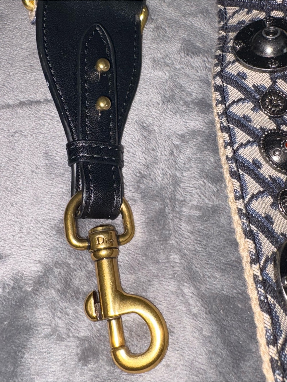Dior Beige and Navy Embroidered Canvas Shoulder Strap with Gold Hardware - Picture 5 of 6